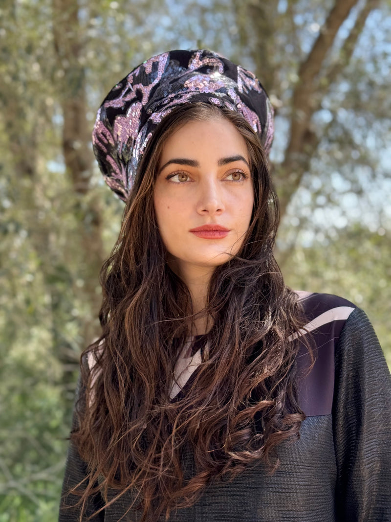 כובע שיק פייטים פרחים ורודים (7900042690736)