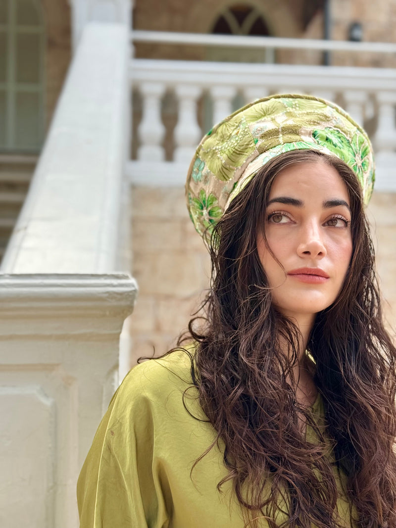 כובע שיק רקום פרחוני ירוק (7900036628656)