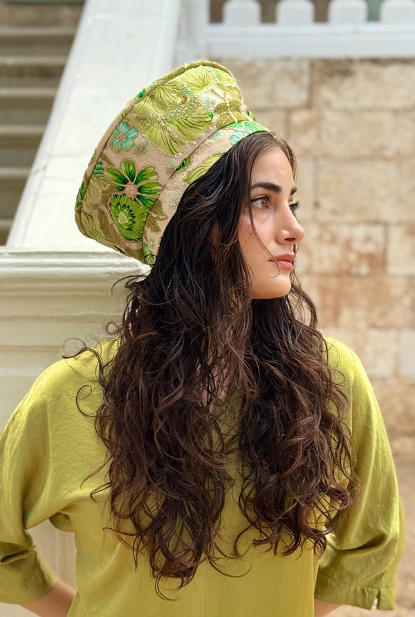 כובע שיק רקום פרחוני ירוק (7900036628656)