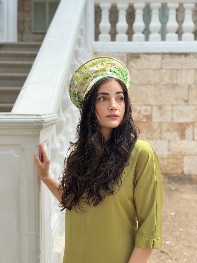 כובע שיק רקום פרחוני ירוק (7900036628656)