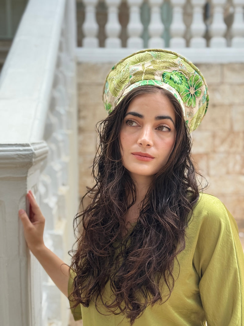כובע שיק רקום פרחוני ירוק (7900036628656)