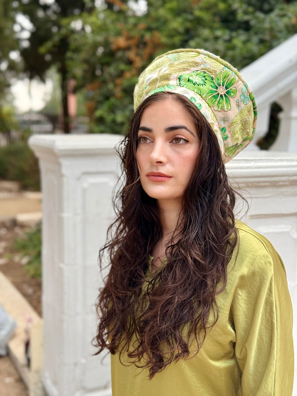כובע שיק רקום פרחוני ירוק (7900036628656)